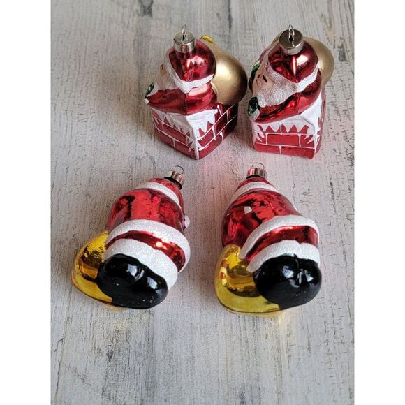 Blown glass Santa Claus chimney toy bag ornament set glitter Xmas - Picture 6 of 8